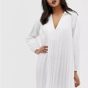 ASOS DESIGN long sleeve pleated white cotton tunic blouse top Size 4
